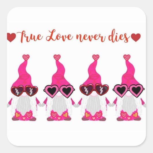 Valentijnsdag kabouters vierkante sticker (Voorkant)