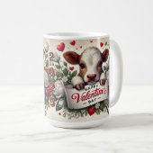 Valentijnsdag Kalf met Bloemenarrangement Koffiemok (Voorkant rechts)