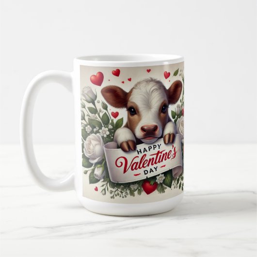 Valentijnsdag Kalf met Bloemenarrangement Koffiemok (Links)