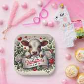 Valentijnsdag Kalf met Bloemenarrangement Papieren Bordje (Feest)