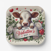 Valentijnsdag Kalf met Bloemenarrangement Papieren Bordje (Voorkant)