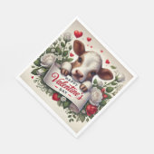 Valentijnsdag Kalf met Bloemenarrangement Servet (Hoek)