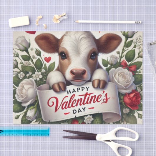 Valentijnsdag Kalf met Bloemenarrangement Tissuepapier (Craft)