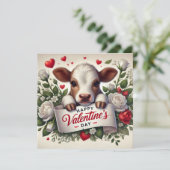 Valentijnsdag Kalf met bloemstuk  Feestdagenkaart (Staand voorkant)