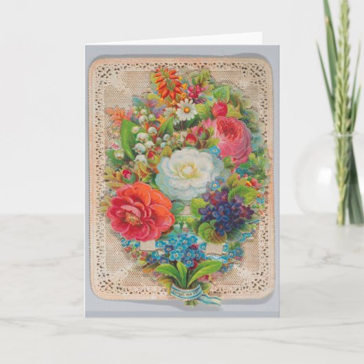 Valentijnsdag  kant bloemen feestdagen kaart (Voorkant)