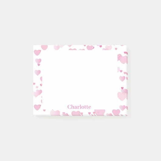 Valentijnsdag Kantoor Cadeau Roze Harten & Naam Post-it® Notes (Voorkant)