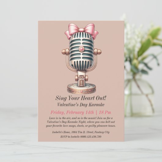 Valentijnsdag Karaoke uitnodiging (Staand voorkant)