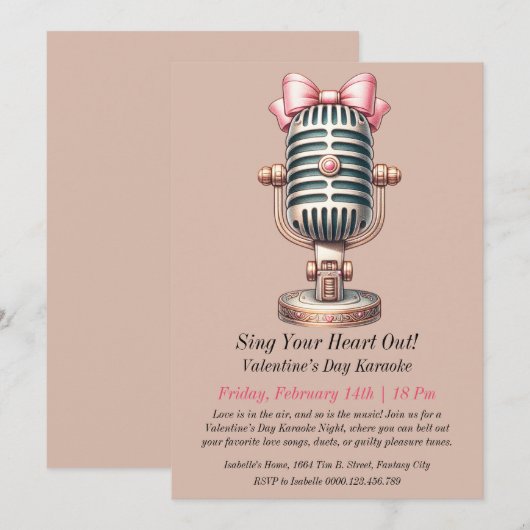 Valentijnsdag Karaoke uitnodiging (Voorkant / Achterkant)