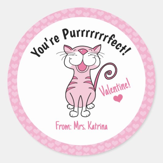 Valentijnsdag Kat Je bent purrfect Kinder leraar Ronde Sticker (Voorkant)