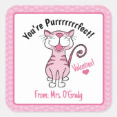 Valentijnsdag Kat Je bent purrfect Kinder leraar Vierkante Sticker (Voorkant)
