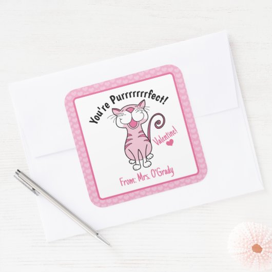 Valentijnsdag Kat Je bent purrfect Kinder leraar Vierkante Sticker (Envelop)