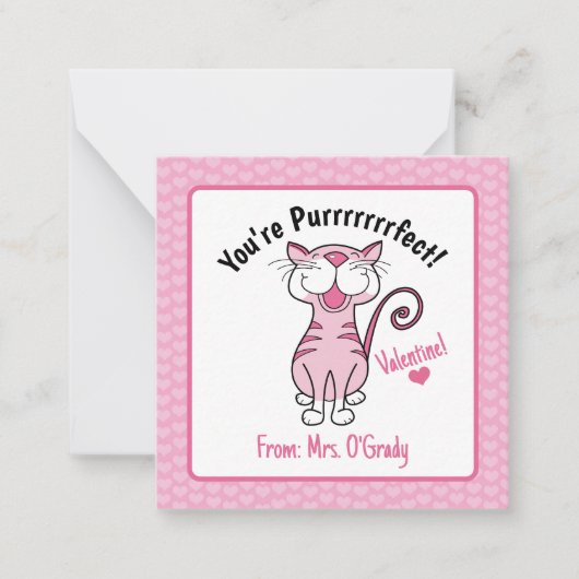 Valentijnsdag Kat Je Bent Purrrfect Kinder Leraar Notitiekaartje (Voorkant)