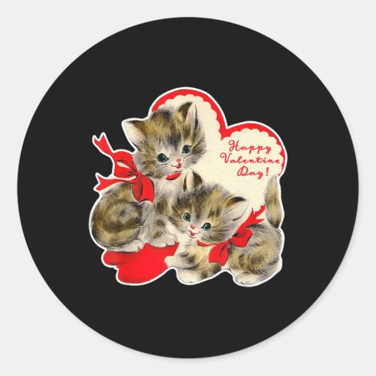  Valentijnsdag Kat Kat Kitten Retro Val Ronde Sticker (Voorkant)