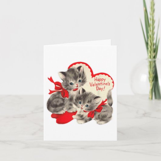 Valentijnsdag Kat Kitten Kat Retro Vale Kaart (Voorkant)