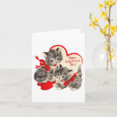 Valentijnsdag Kat Kitten Kat Retro Vale Kaart (Gele Bloem)