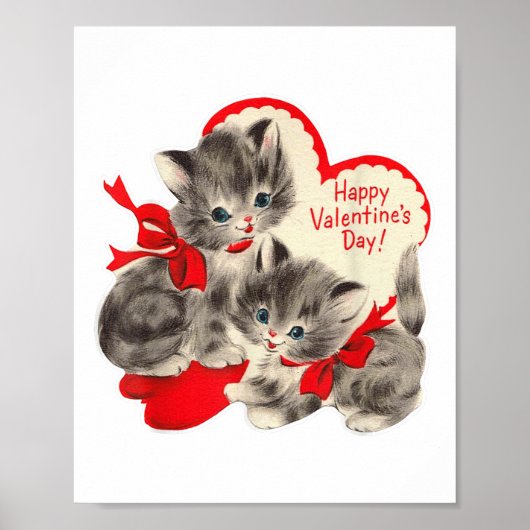 Valentijnsdag Kat Kitten Kat Retro Vale Poster (Voorkant)
