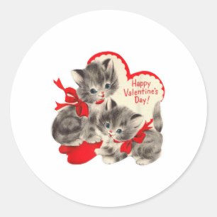 Valentijnsdag Kat Kitten Kat Retro Vale Ronde Sticker