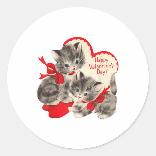 Valentijnsdag Kat Kitten Kat Retro Vale Ronde Sticker (Voorkant)