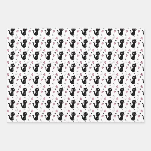 Valentijnsdag kat liefde wrapping papier set inpakpapier vel (Voorkant)