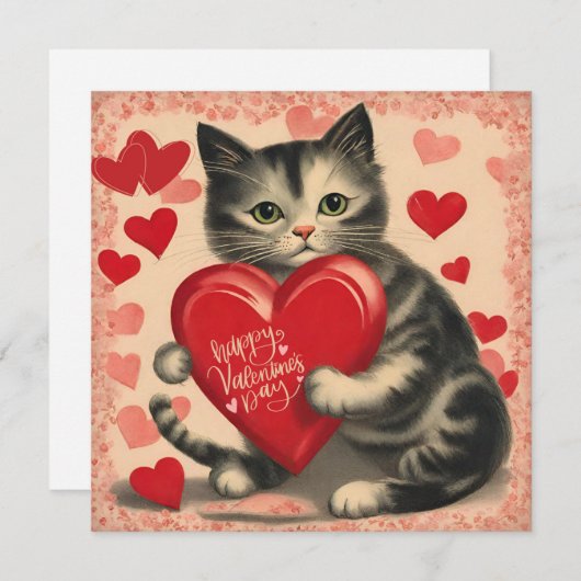 Valentijnsdag Kat met Chocolade Feestdagenkaart (Voorkant / Achterkant)