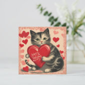 Valentijnsdag Kat met Chocolade Feestdagenkaart (Staand voorkant)