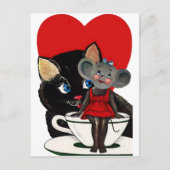  Valentijnsdag, kat-muis-theebeker Briefkaart (Voorkant)