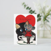  Valentijnsdag, kat-muis-theebeker Feestdagenkaart (Staand voorkant)