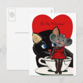  Valentijnsdag, kat-muis-theebeker Feestdagenkaart (Voorkant / Achterkant)