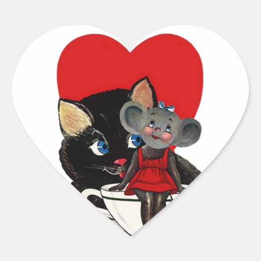  Valentijnsdag, kat-muis-theebeker Hart Sticker (Voorkant)
