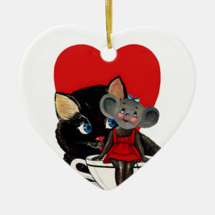  Valentijnsdag, kat-muis-theebeker Keramisch Ornament