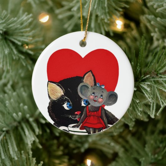  Valentijnsdag, kat-muis-theebeker Keramisch Ornament (Boom)