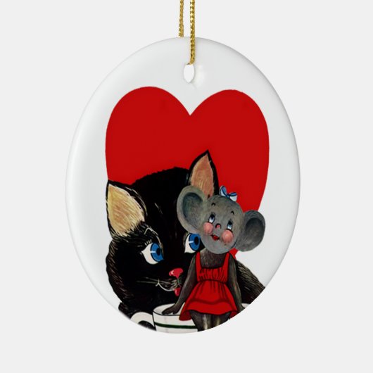  Valentijnsdag, kat-muis-theebeker Keramisch Ornament (Rechts)