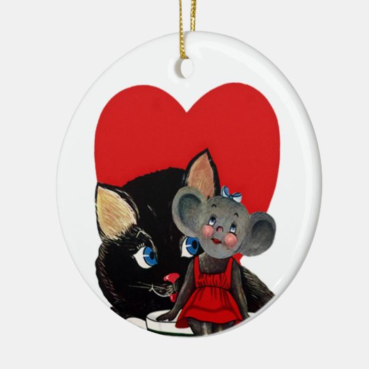  Valentijnsdag, kat-muis-theebeker Keramisch Ornament (Links)