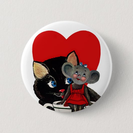Valentijnsdag, kat-muis-theebeker Ronde Button 5,7 Cm (Voorkant)