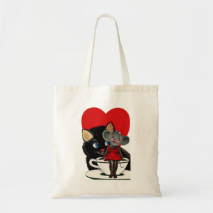 Valentijnsdag, kat-muis-theebeker Tote Bag