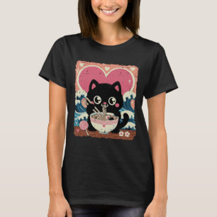 Valentijnsdag Kat Ramen Kawaii Japanse Meisjes Kin T-shirt
