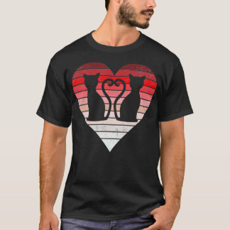  Valentijnsdag Kat Retro Hart Liefde T-shirt