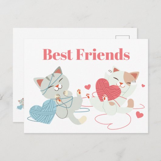 Valentijnsdag Katten Harart Yarn Kitten Beste Vrie Briefkaart (Voorkant / Achterkant)