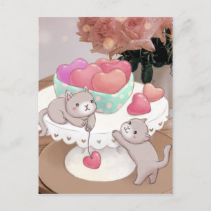 Valentijnsdag: Katten, Hartkoekjes & Bloemen Briefkaart