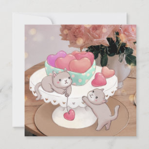 Valentijnsdag: Katten, Hartkoekjes & Bloemen Feestdagenkaart