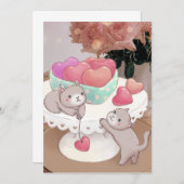 Valentijnsdag: Katten, Hartkoekjes & Bloemen Kaart (Voorkant / Achterkant)