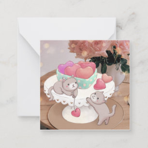 Valentijnsdag: Katten, Hartkoekjes & Bloemen Notitiekaartje