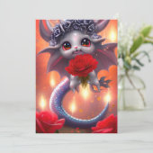 Valentijnsdag Kawaii Dragon Feestdagenkaart (Staand voorkant)