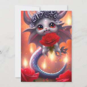 Valentijnsdag Kawaii Dragon Feestdagenkaart