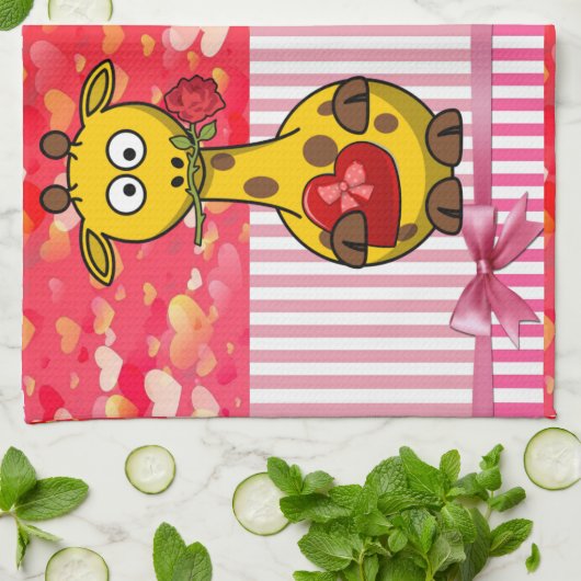 Valentijnsdag Keukenhanddoek, Giraffe Theedoek (Gevouwen)