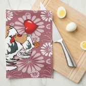 Valentijnsdag Keukenhanddoek, kip Theedoek (Quarter Fold)