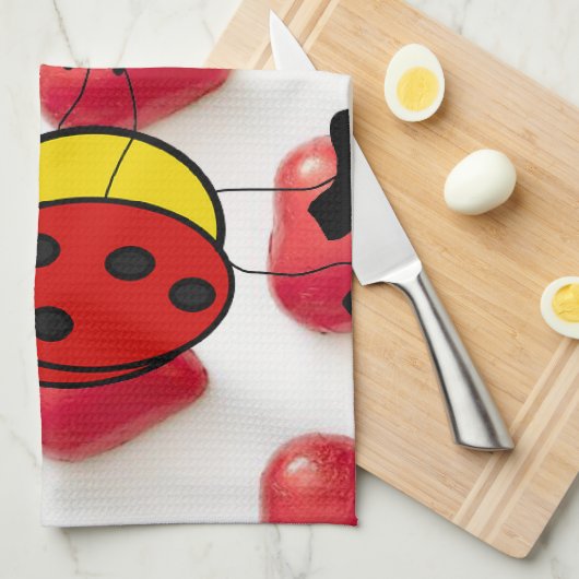 Valentijnsdag Keukenhanddoek, Ladybug Theedoek (Quarter Fold)