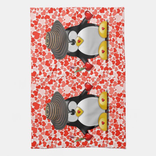 Valentijnsdag Keukenhanddoek, Penguin Theedoek (Verticaal)