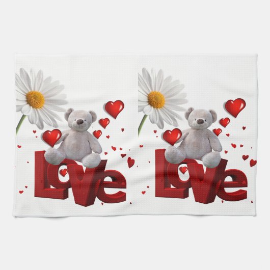 Valentijnsdag Keukenhanddoek, Teddy Bear Theedoek (Horizontaal)