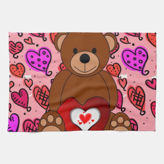 Valentijnsdag Keukenhanddoek, Teddy Bear Theedoek (Horizontaal)